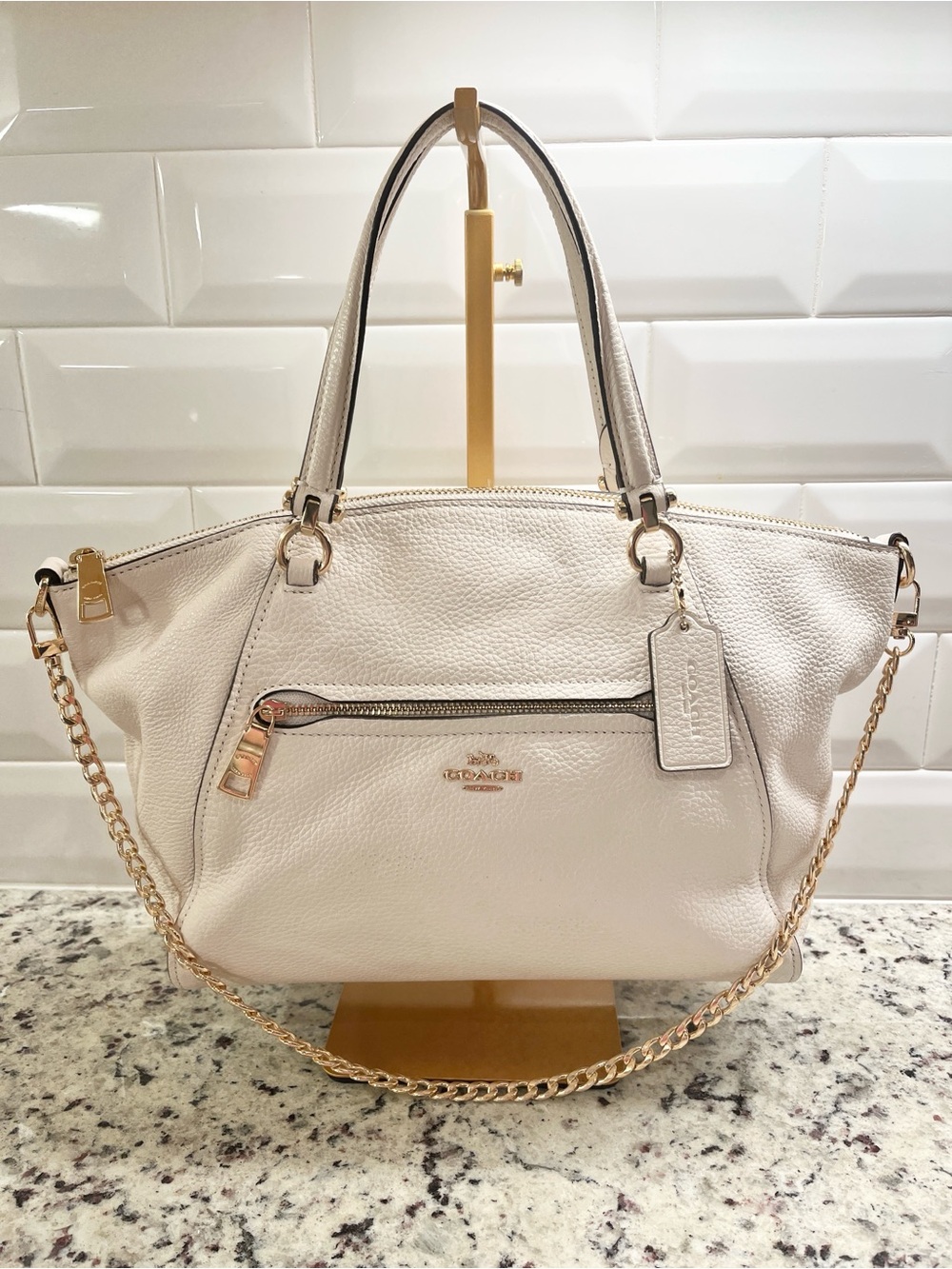 Coach Prairie Satchel Cream Leather with Crossbody Strap EUC